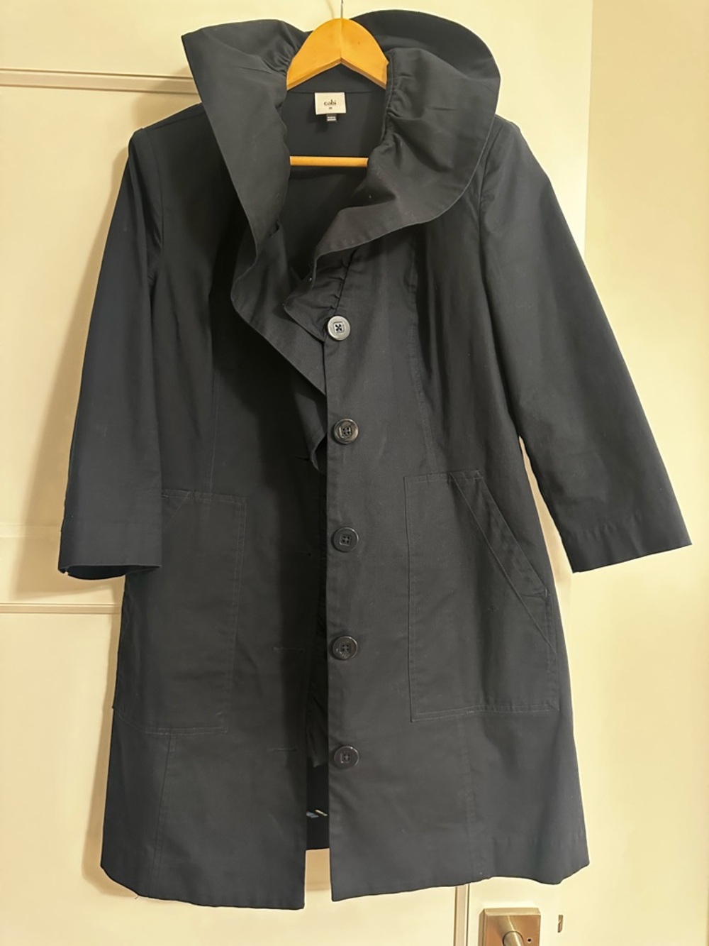 CAbi Pose Jacket Navy with Ruffled Collar